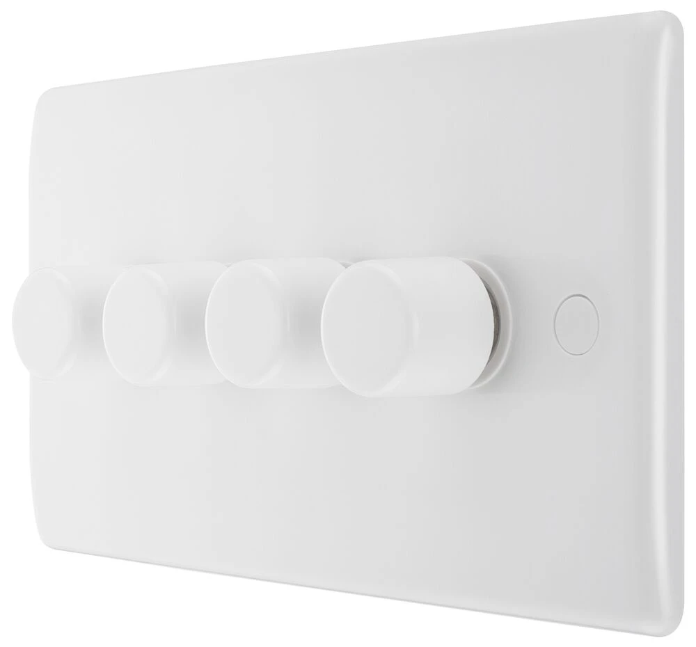BG Nexus Series White Moulded Quadruple Dimmer Switch 2 Way, Trailing Edge 200W