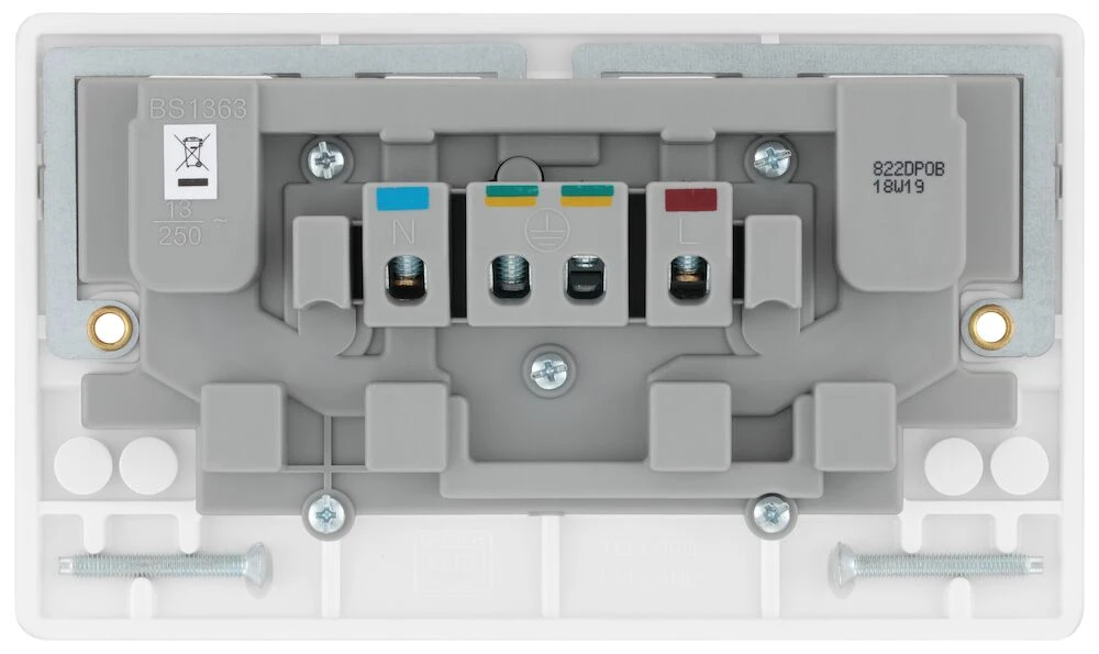 BG Nexus Series White Moulded 13A Double Switched Socket Double Pole, Outboard Rockers