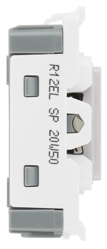 BG Grid 20A Secret Key Switch Module 2 Way, Single Pole, Printed EMG LTG TEST, White