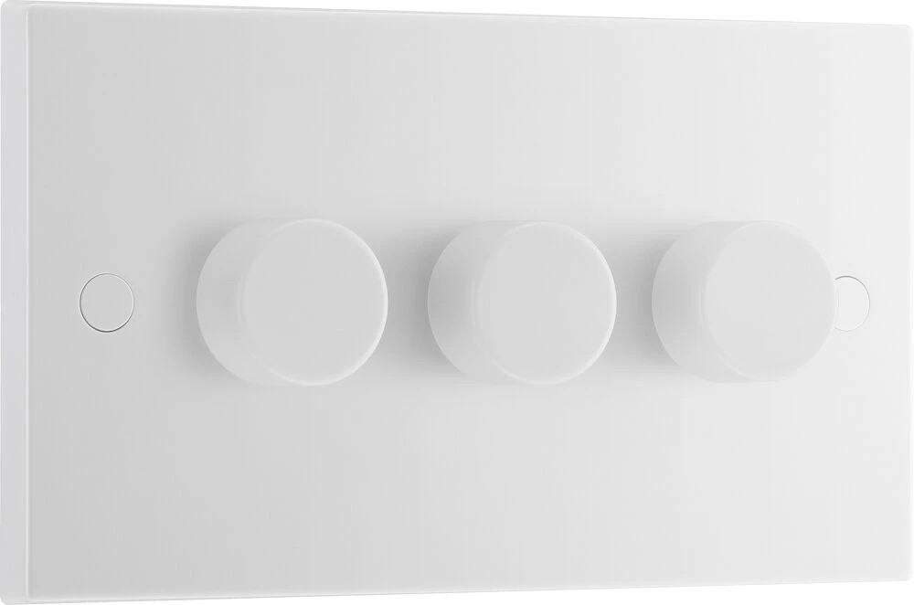 BG White Moulded Square Edge Triple Dimmer Switch 2 Way, Trailing Edge 200W