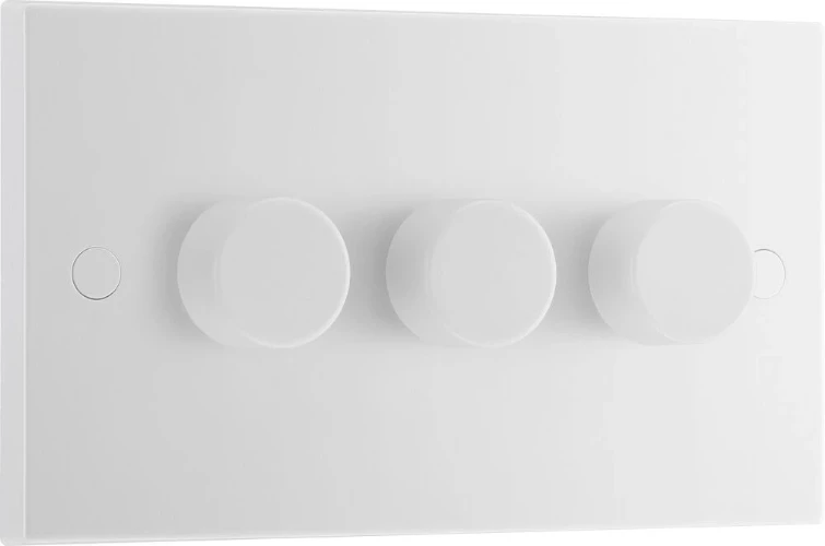 BG White Moulded Square Edge Triple Dimmer Switch 2 Way, Trailing Edge 200W