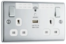 BG Nexus Metal Polished Chrome, 13A Double Switched Socket with Wi-Fi Extender, White Inserts