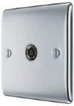 BG Nexus Metal Polished Chrome, Single Isolated Co-Ax Aerial Socket for TV or FM
