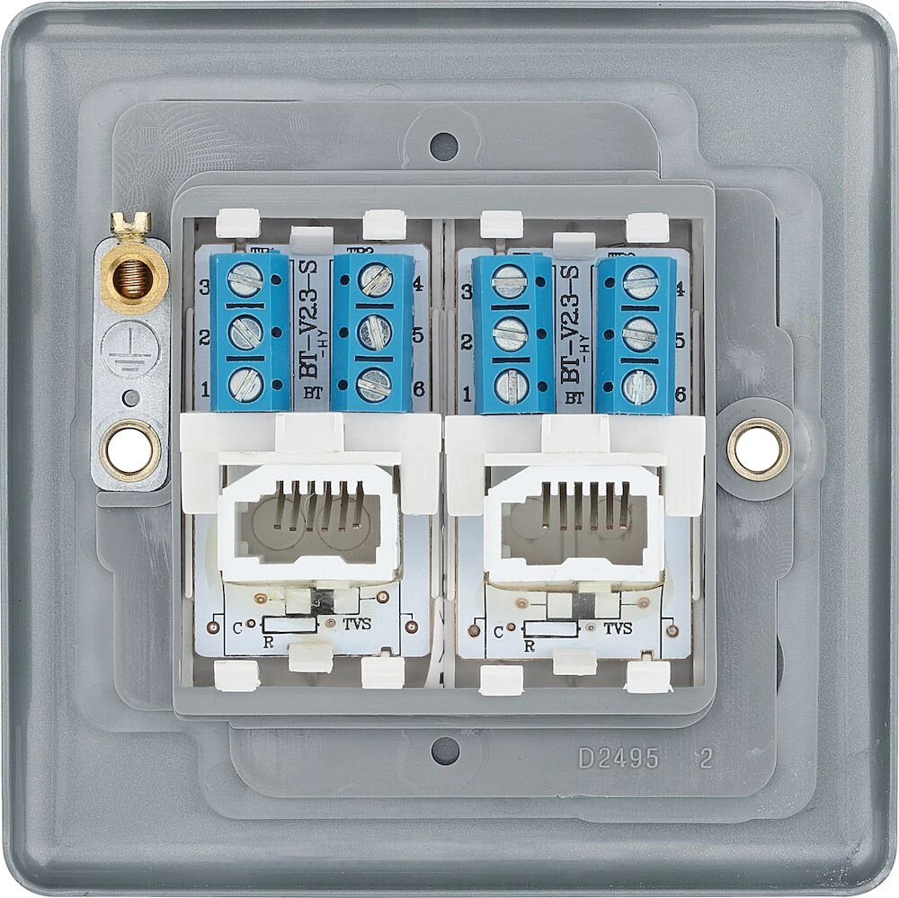 BG Metal Clad Double Secondary Telephone Socket, Screw Type