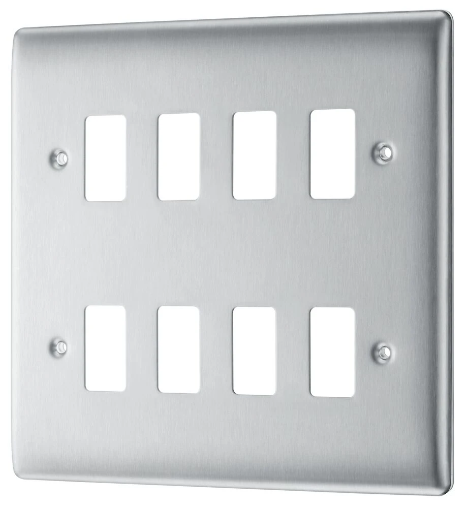 BG Grid Nexus Metal Square Front Plate 8 Module, Brushed Steel