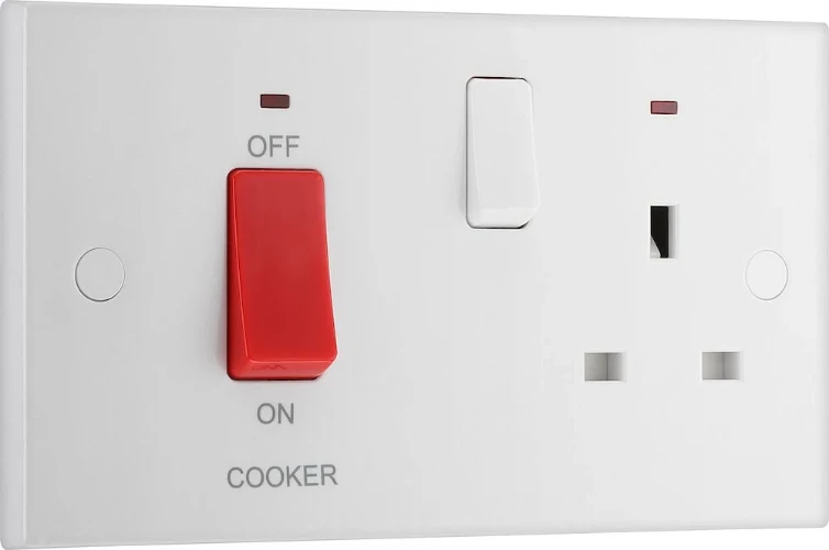 BG White Moulded Square Edge 45A Cooker Control Unit with 13A Socket And LED Indicators