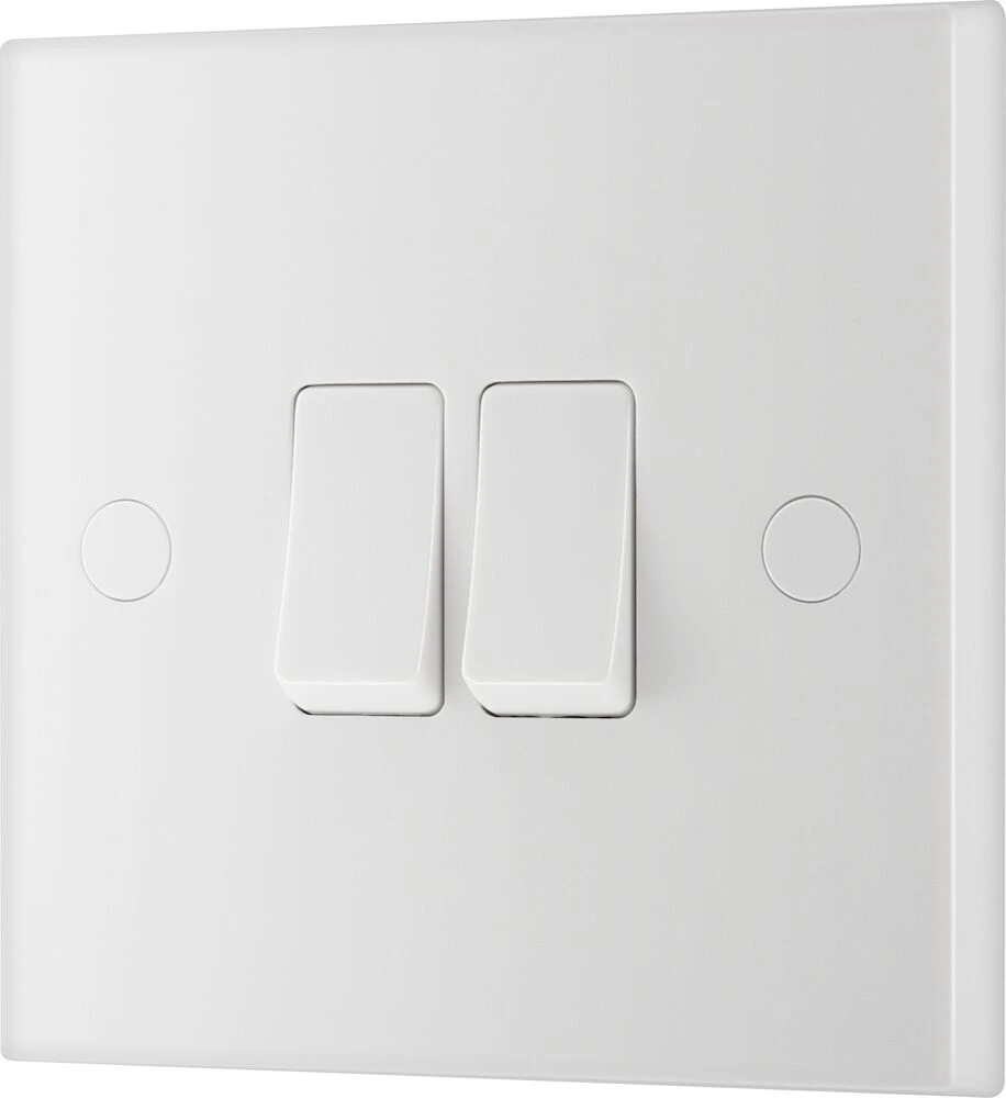 BG White Moulded Square Edge 20A 16AX Double Switch 2 Way