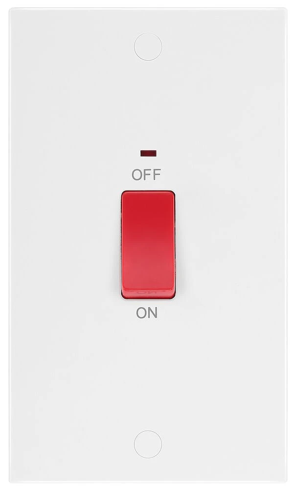 BG White Moulded Square Edge 45A Large Plate Double Pole Switch with LED Indicator