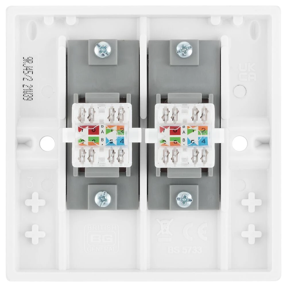BG White Moulded Square Edge Double RJ45 Telephone Socket IDC Type
