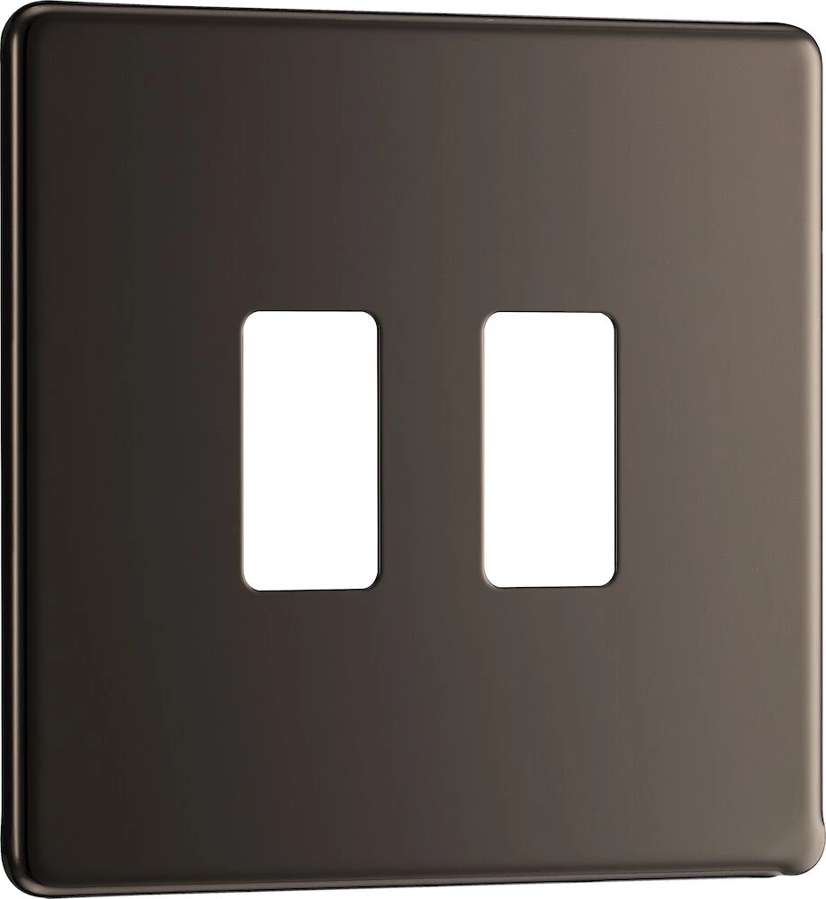 BG Grid Screwless Flatplate Square Front Plate 2 Module, Black Nickel