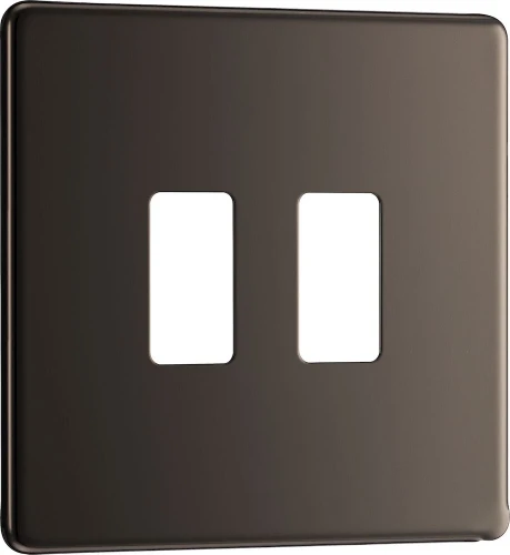 BG Grid Screwless Flatplate Square Front Plate 2 Module, Black Nickel