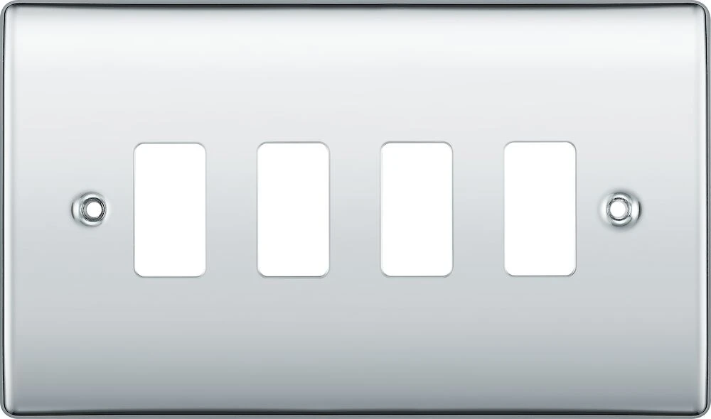 BG Grid Nexus Metal Rectangular Front Plate 4 Module, Polished Chrome