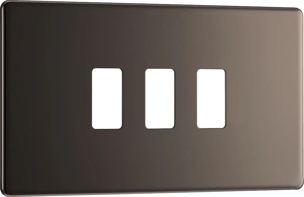 BG Grid Screwless Flatplate Rectangular Front Plate 3 Module, Black Nickel