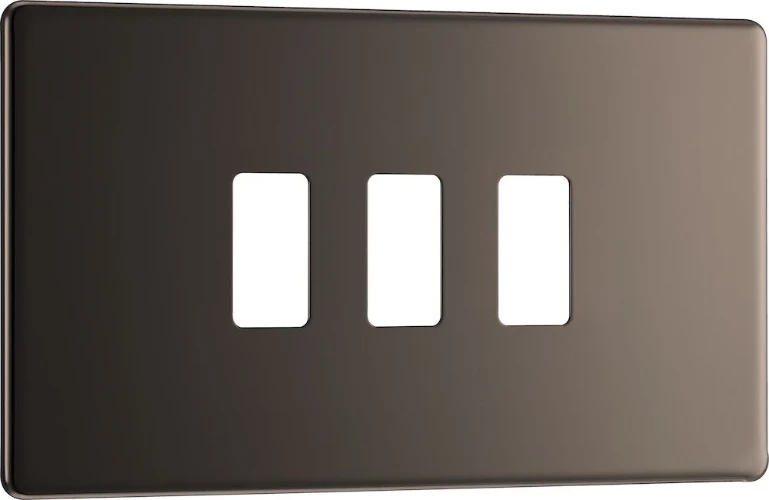BG Grid Screwless Flatplate Rectangular Front Plate 3 Module, Black Nickel