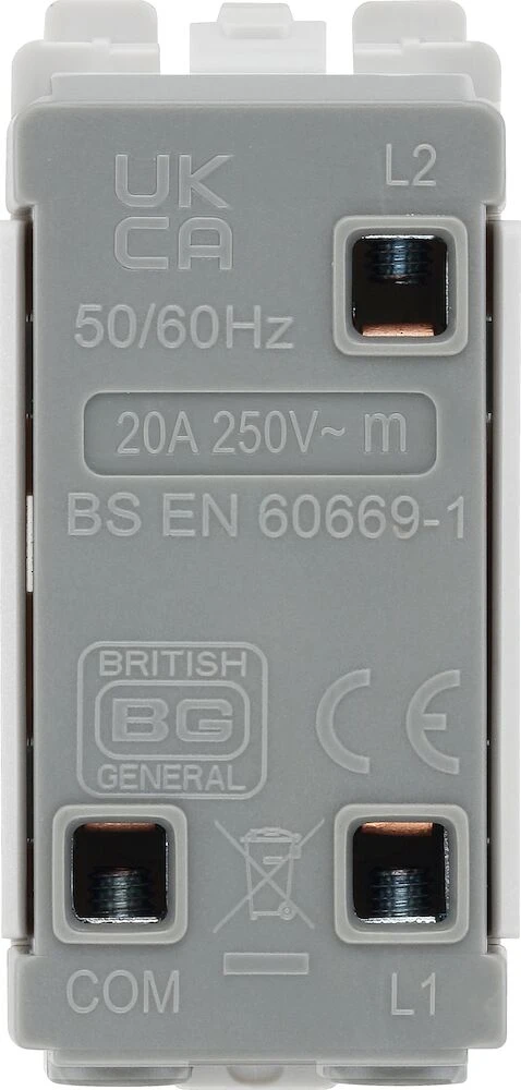 BG Grid 20A Switch Module 2 Way, Single Pole, Centre Off, White