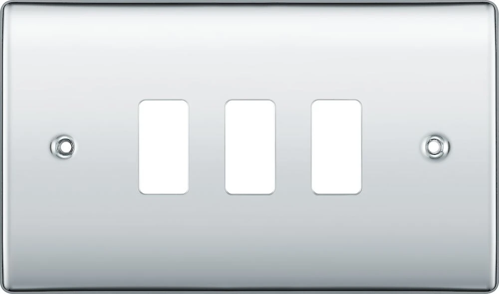 BG Grid Nexus Metal Rectangular Front Plate 3 Module, Polished Chrome