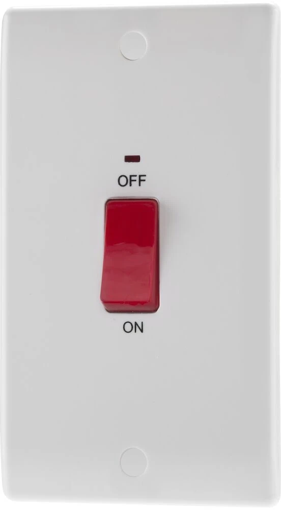BG Nexus Series White Moulded 45A Large Plate Double Pole Switch With LED Indicator