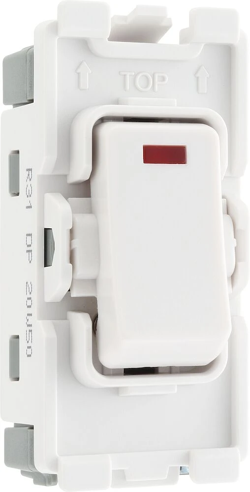 BG Grid 20A Switch Module Double Pole, LED Indicator, White