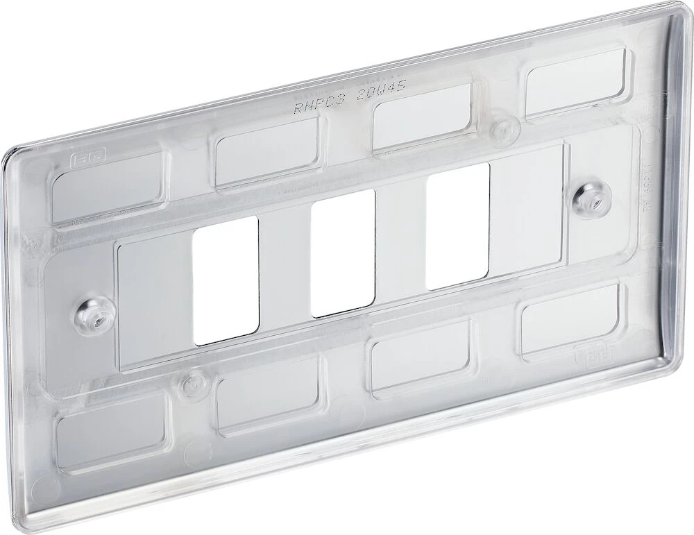 BG Grid Nexus Metal Rectangular Front Plate 3 Module, Polished Chrome