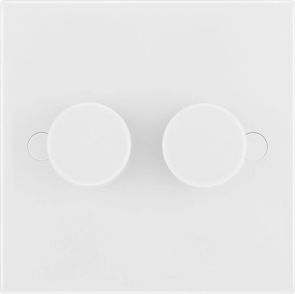 BG White Moulded Square Edge Double Dimmer Switch 2 Way, Trailing Edge 200W