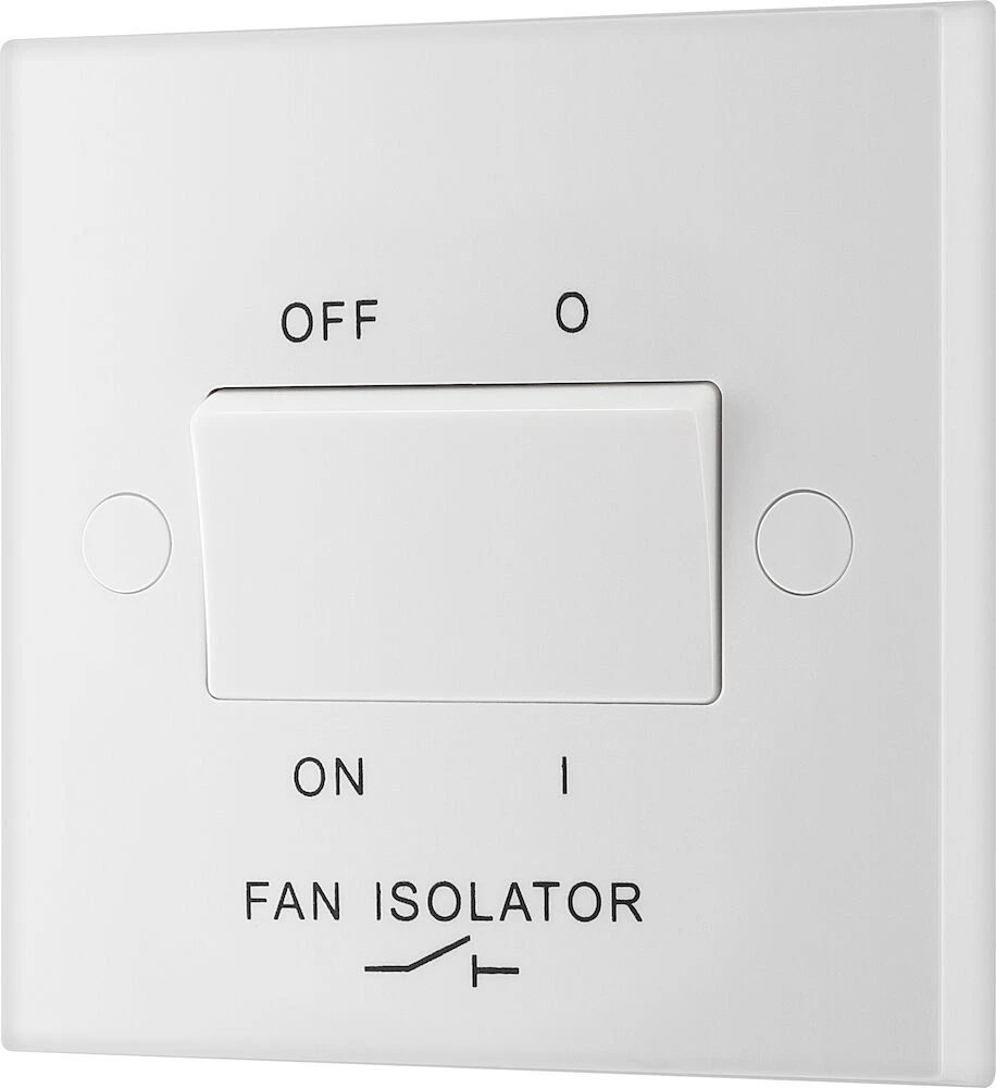 BG White Moulded Square Edge 10A Triple Pole Fan Isolator Switch