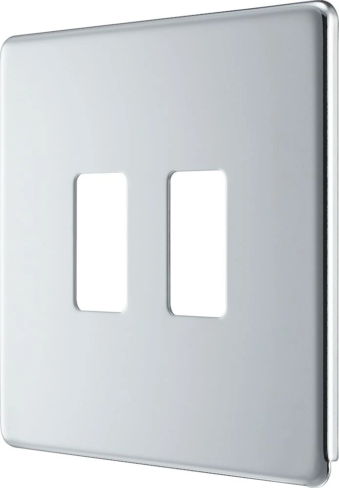 BG Grid Screwless Flatplate Square Front Plate 2 Module, Polished Chrome