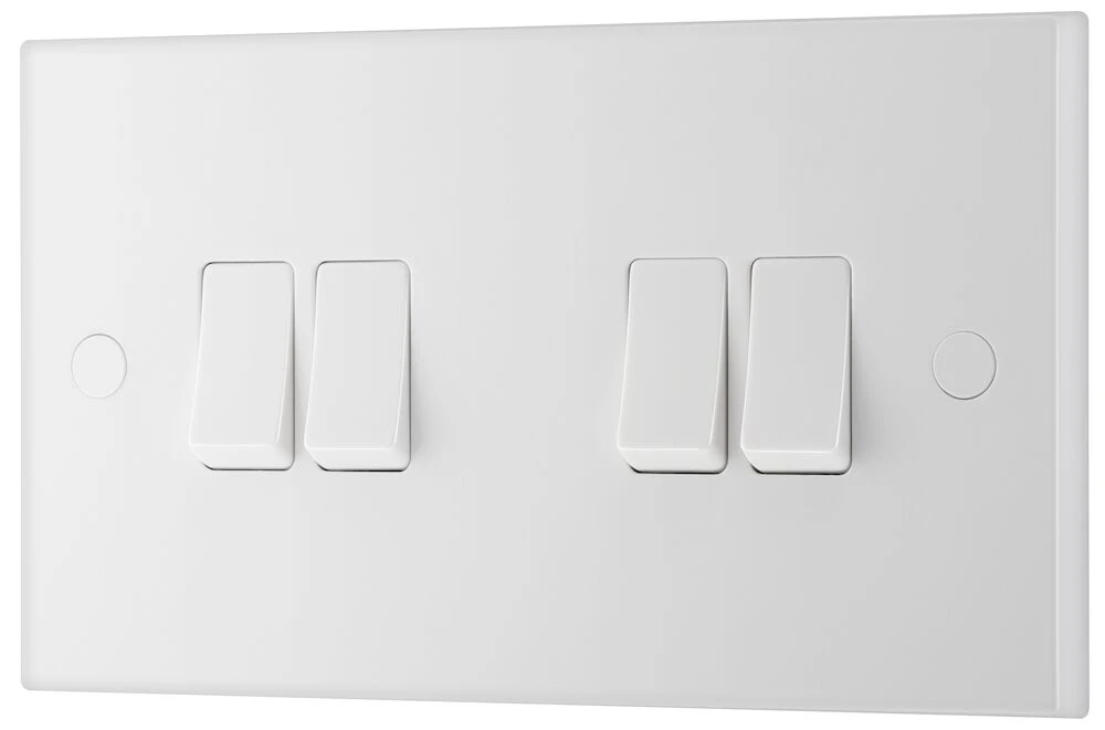BG White Moulded Square Edge 20A 16AX Quadruple Switch 2 Way