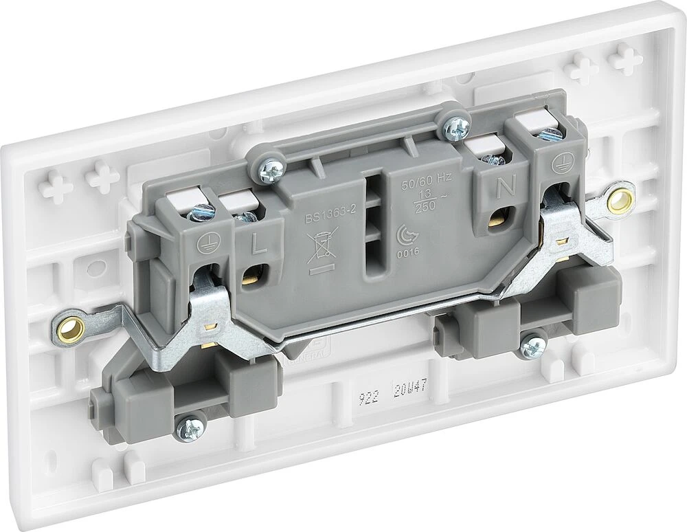 BG White Moulded Square Edge 13A Double Switched Socket