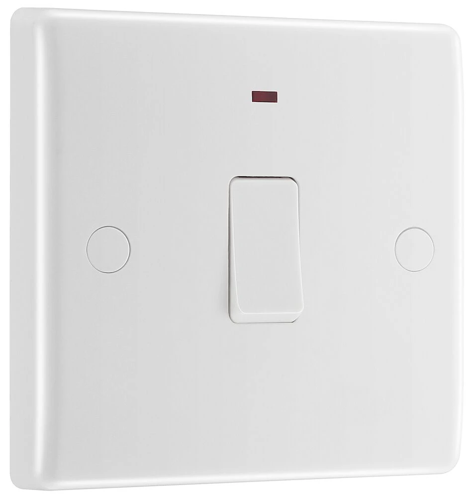 BG Nexus Series White Moulded 20A Double Pole Switch With LED Indicator And Flex Outlet