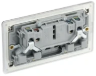 BG Screwless Flat plate Brushed Steel, 13A Double Switched Socket, Grey Inserts