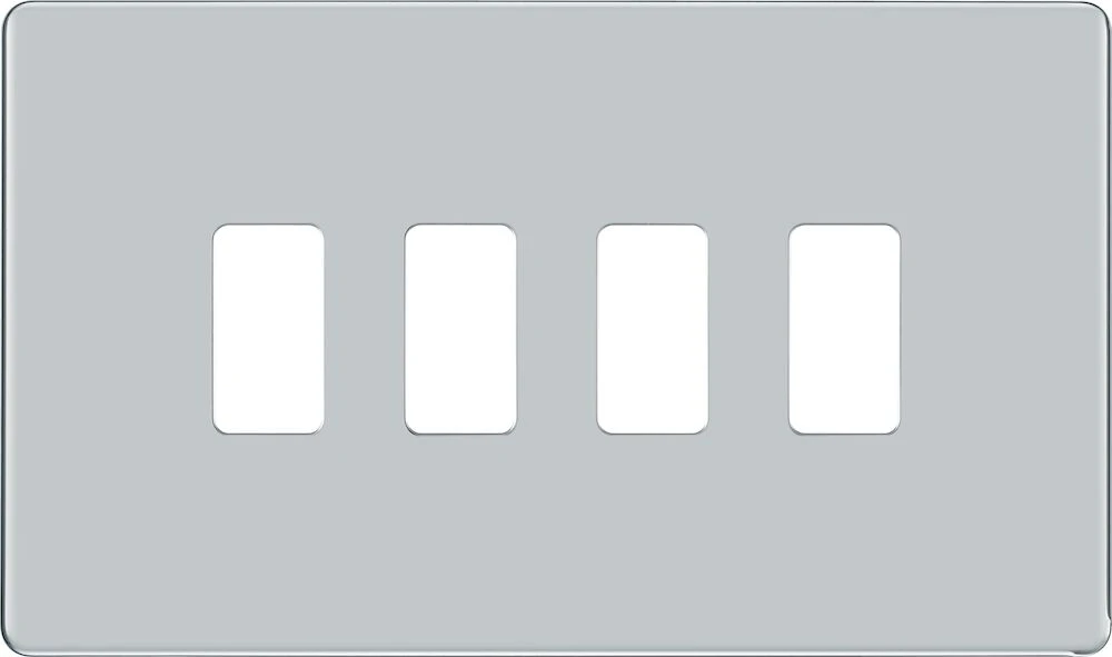 BG Grid Screwless Flatplate Rectangular Front Plate 4 Module, Polished Chrome