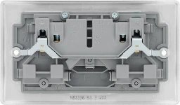 BG Nexus Metal Brushed Steel, 13A Double Switched Socket, Grey Inserts