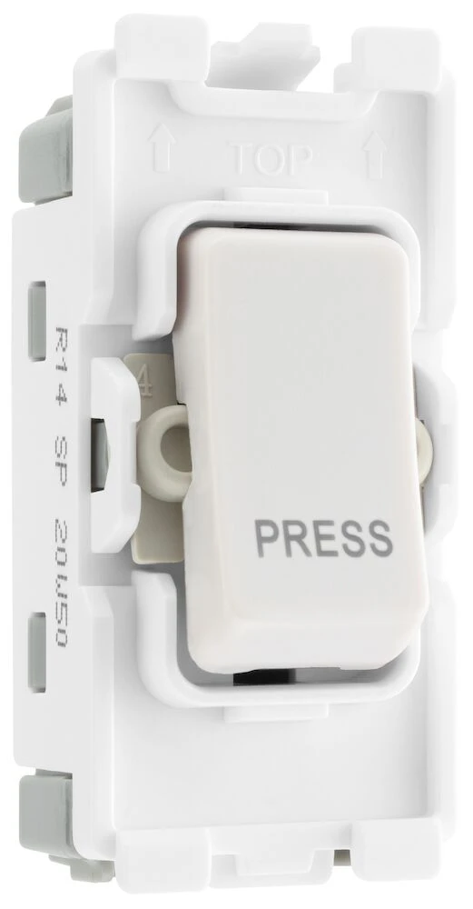 BG Grid 20A Switch Module Retractive, Printed PRESS, White