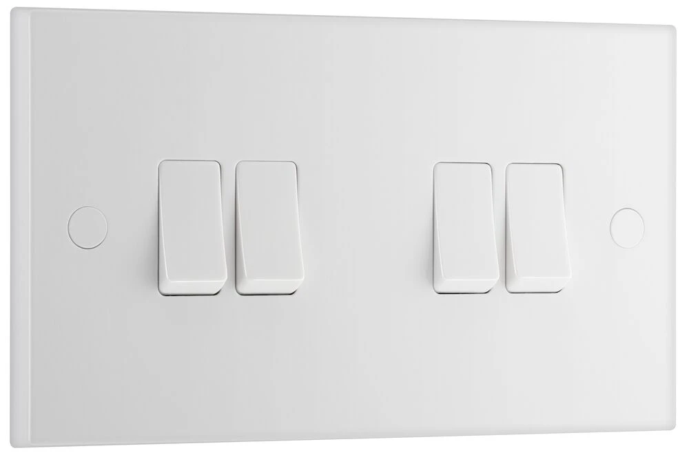 BG White Moulded Square Edge 20A 16AX Quadruple Switch 2 Way