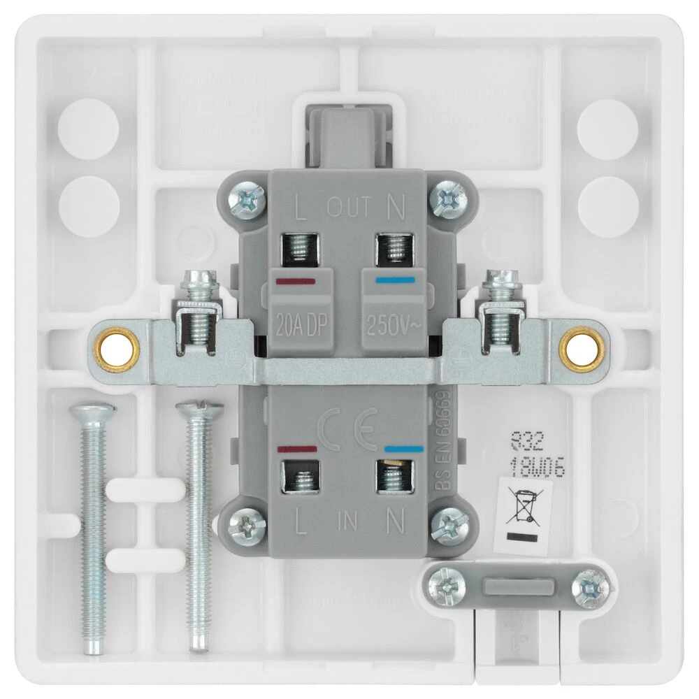 BG Nexus Series White Moulded 20A Single Switch With Flex Outlet