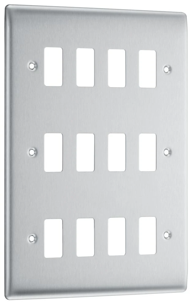 BG Grid Nexus Metal Square Front Plate 12 Module, Brushed Steel