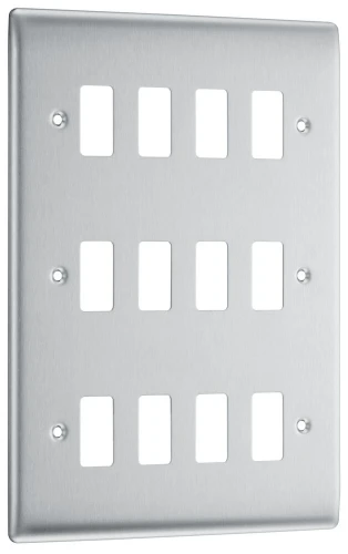 BG Grid Nexus Metal Square Front Plate 12 Module, Brushed Steel