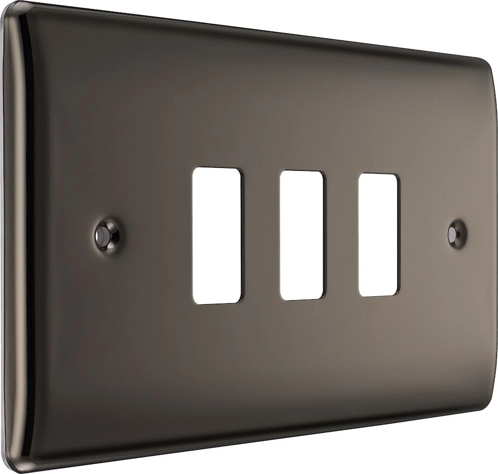 BG Grid Nexus Metal Rectangular Front Plate 3 Module, Black Nickel