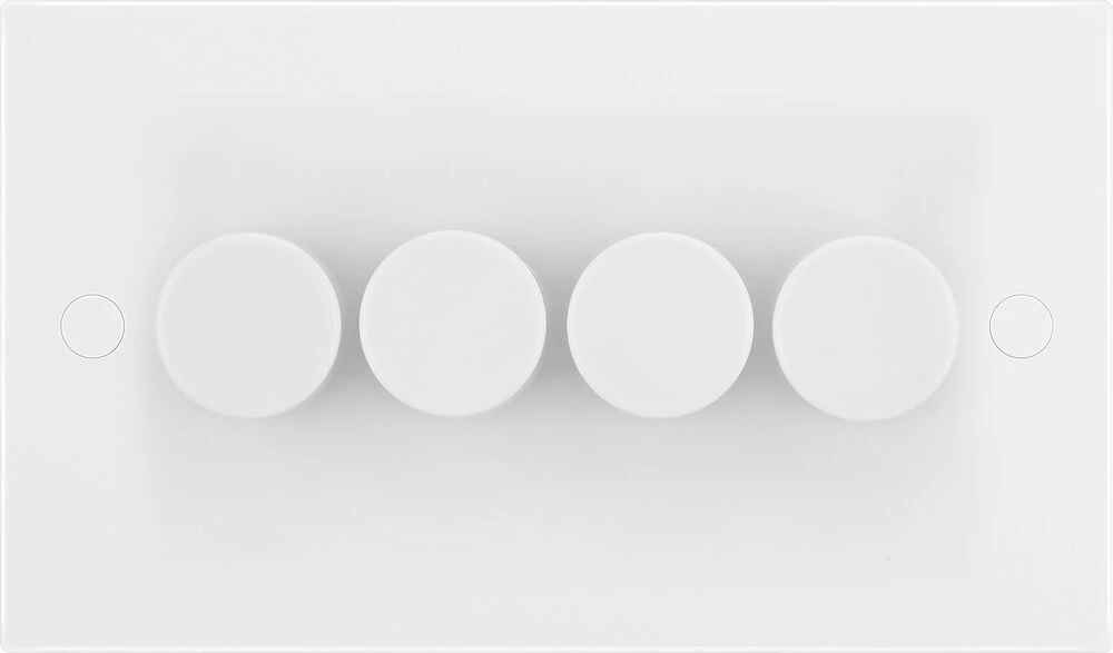BG White Moulded Square Edge Quadruple Dimmer Switch 2 Way, Trailing Edge 200W