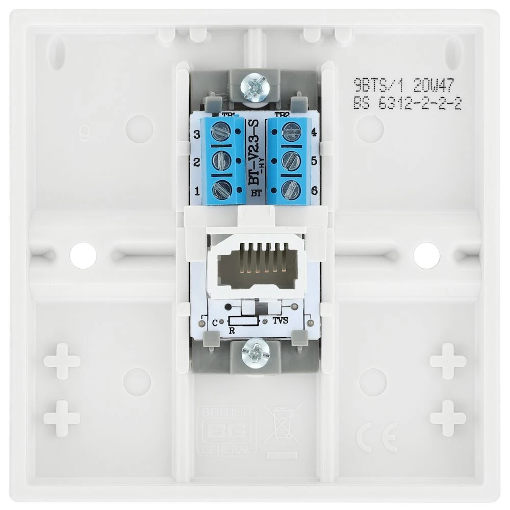 BG White Moulded Square Edge Single Secondary Telephone Socket Screw Type