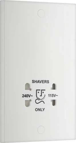 BG White Moulded Square Edge Shaver Socket Dual Voltage 115/240V