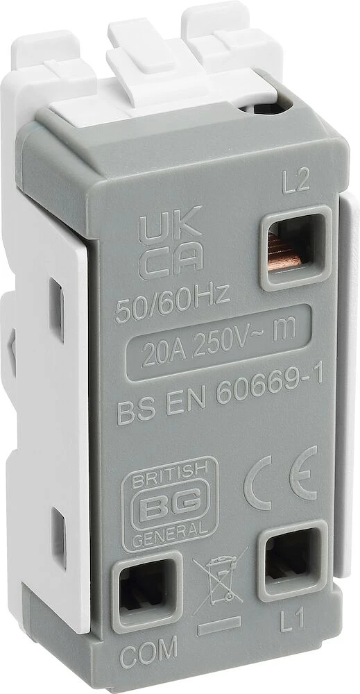 BG Grid 20A Switch Module 2 Way, Single Pole, Centre Off, White