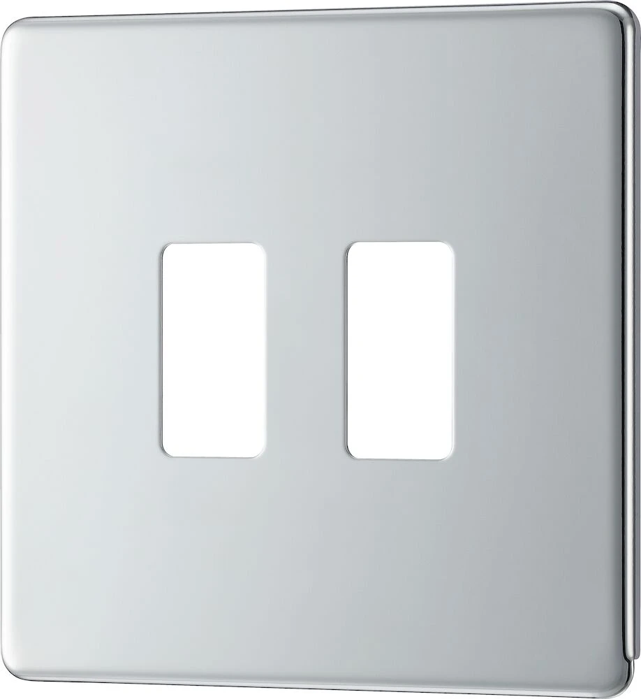 BG Grid Screwless Flatplate Square Front Plate 2 Module, Polished Chrome