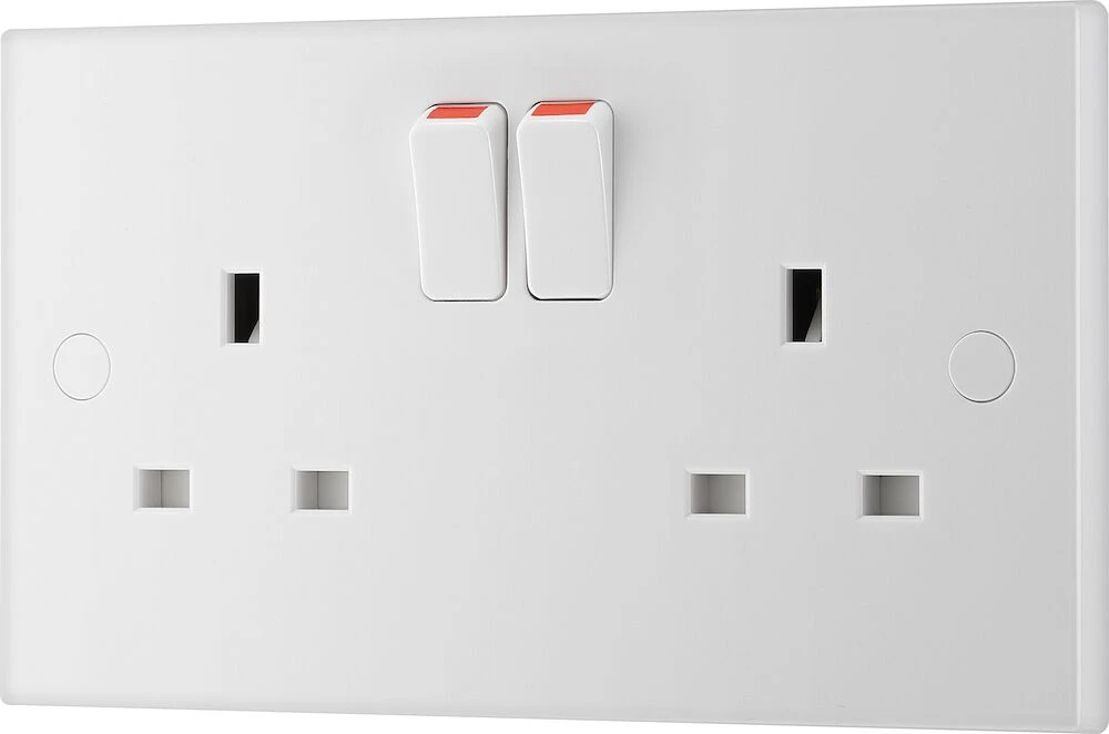 BG White Moulded Square Edge 13A Double Switched Socket