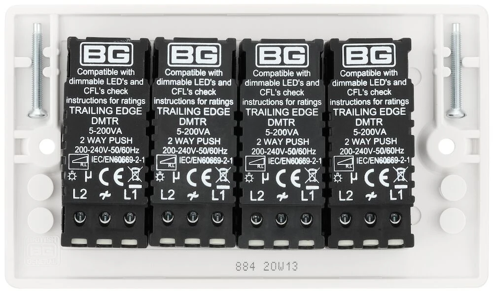 BG Nexus Series White Moulded Quadruple Dimmer Switch 2 Way, Trailing Edge 200W