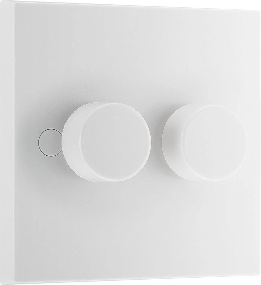 BG White Moulded Square Edge Double Dimmer Switch 2 Way, Trailing Edge 200W