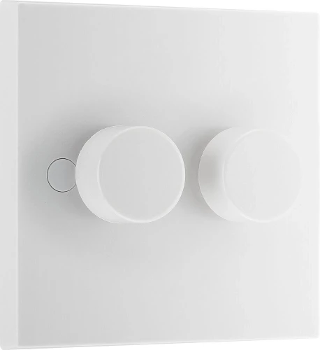 BG White Moulded Square Edge Double Dimmer Switch 2 Way, Trailing Edge 200W