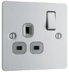 BG Screwed Flatplate, Brushed Steel, Single Switched 13A Power Socket