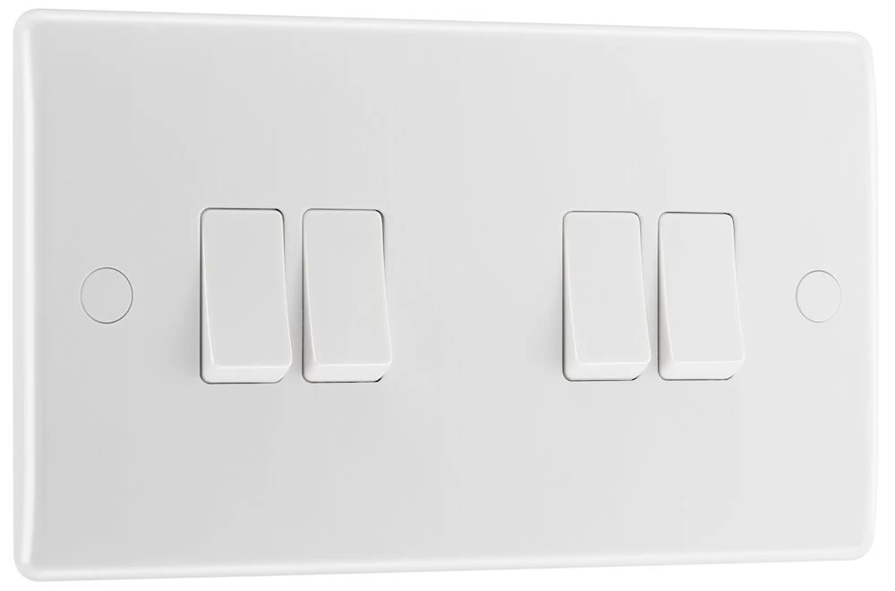 BG Nexus Series White Moulded 20A 16AX Quadruple Switch 2 Way