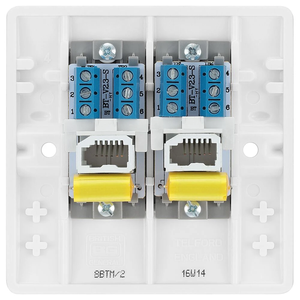 BG Nexus Series White Moulded Double Master Telephone Socket Screw Type